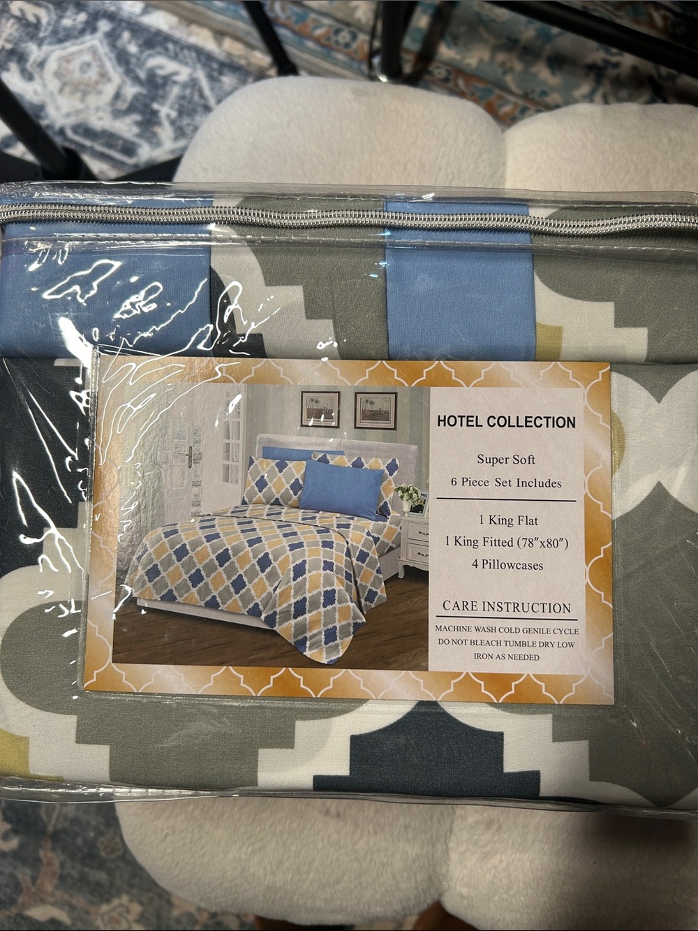 Hotel Collection Geometric Comforter Set in Blue, Gray and Cream